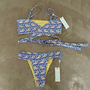 Frankie's Bikinis Blue & Yellow Butterfly Print Bikini Set